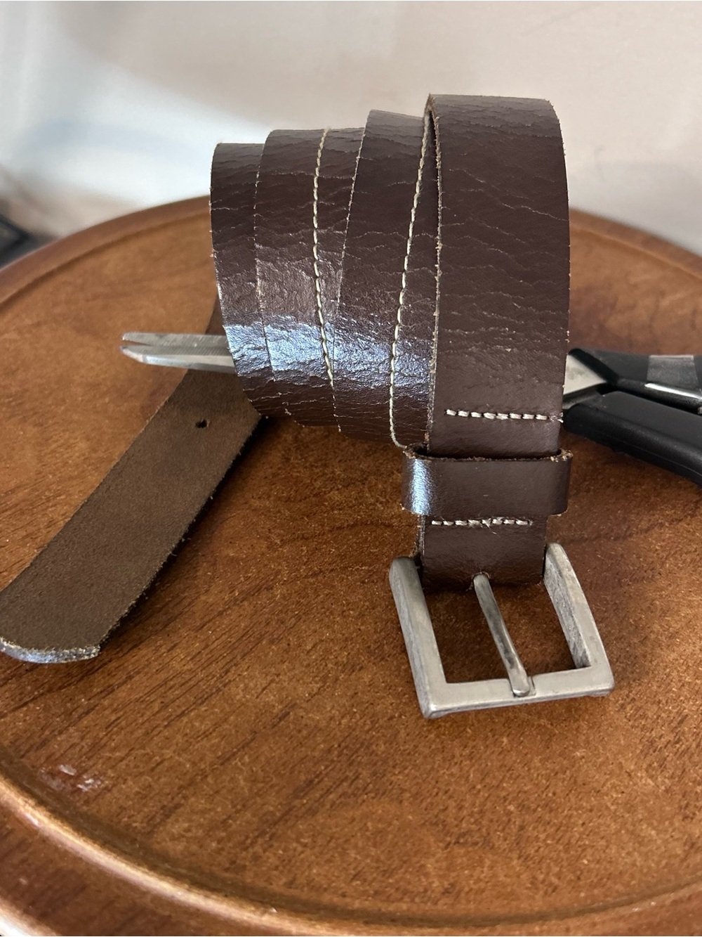 Classic Brown Genuine Leather Belt with Silver Buckle XL